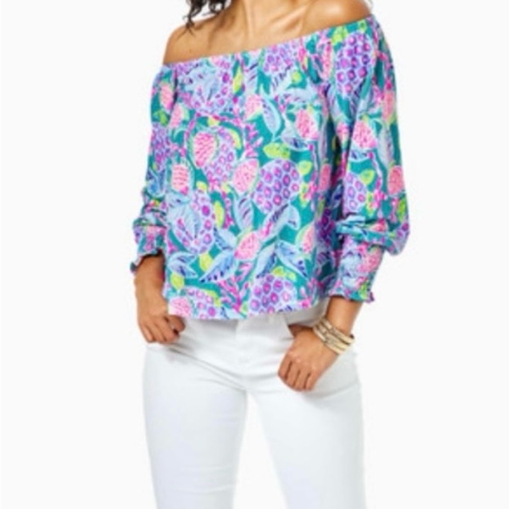 Lilly Pulitzer Colorful Off-Shoulder Blouse
